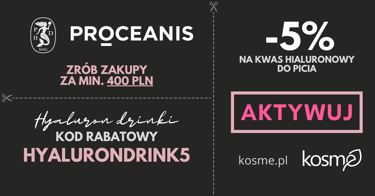 Kod rabatowy -5% na kwas hialuronowy do picia Proceanis Hyaluron Drink - drogeria online kosme.pl