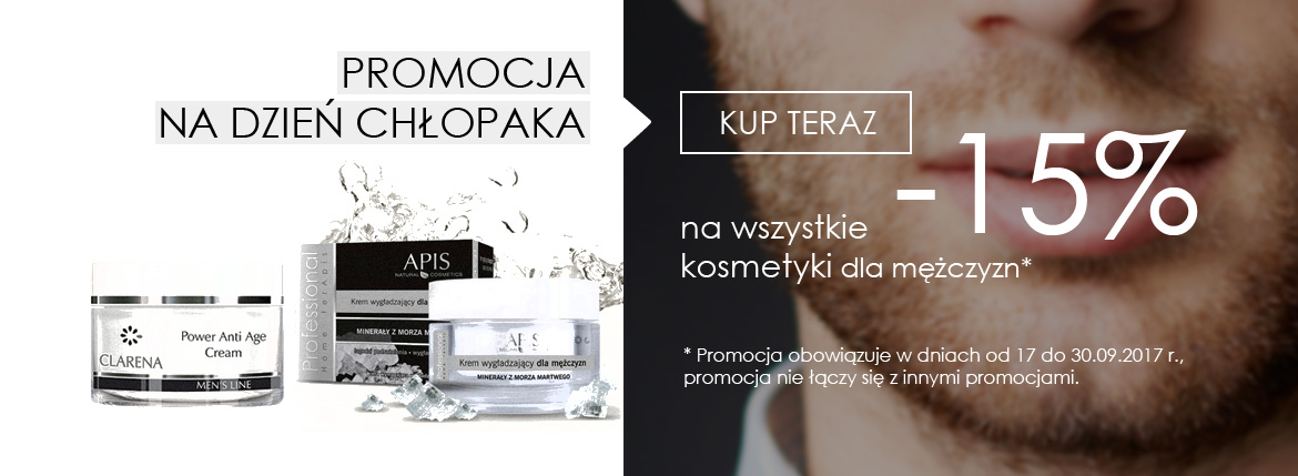 Promocja na kosmetyki dla mężczyzn. -15% na Dzień Chłopaka.