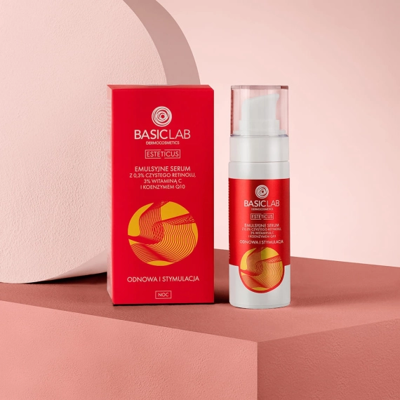 Emulsyjne serum z 0,3% czystego retinolu, 3% witaminą C i koenzymem Q10 - BasicLab - 30 ml