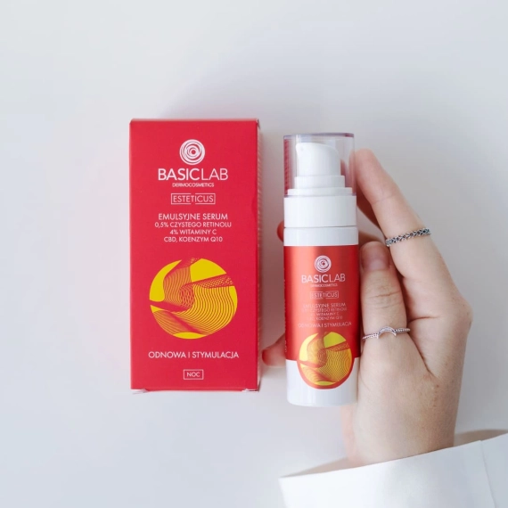 Emulsyjne serum z 0,5% czystego retinolu, 4% witaminy C, CBD i koenzymem Q10 - BasicLab - 30 ml