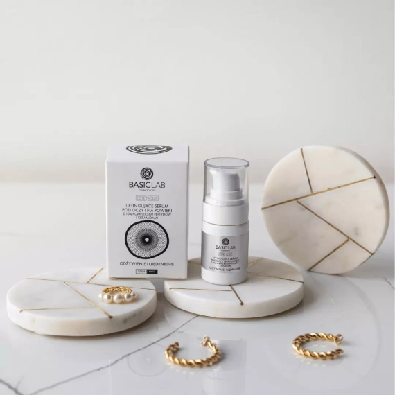 Liftingujące serum pod oczy i na powieki z 10% kompleksem peptydów i ceramidami - BasicLab - 15 ml