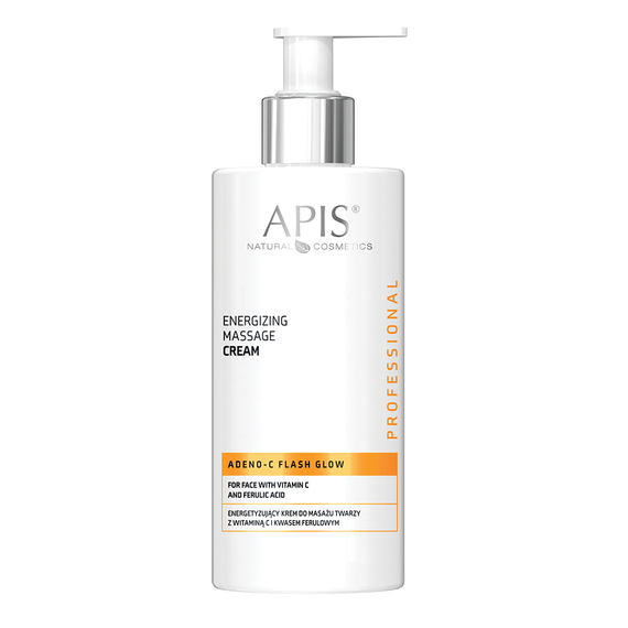 Energetyzujący krem do masażu twarzy z witaminą C i kwasem ferulowym - Apis Adeno-C Flash Glow - 300 ml