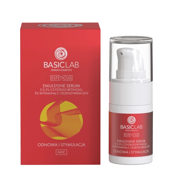 Emulsyjne serum z 0,3% czystego retinolu, 3% witaminą C i koenzymem Q10 - BasicLab - 15 ml