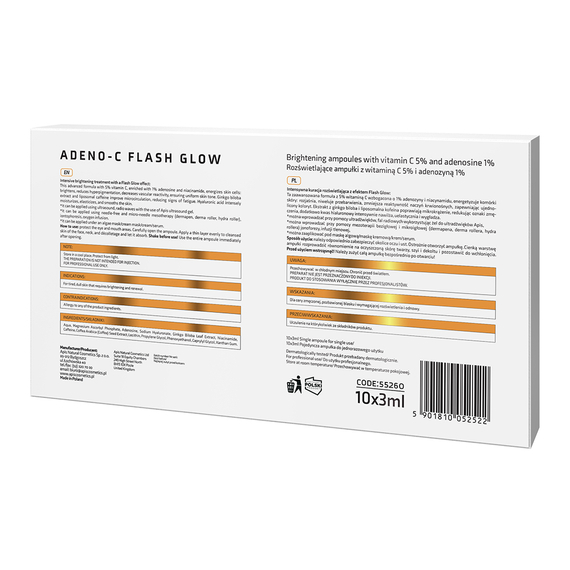 Rozświetlające ampułki do twarzy z witaminą C i adenozyną - Apis Adeno-C Flash Glow - 10 x 3 ml