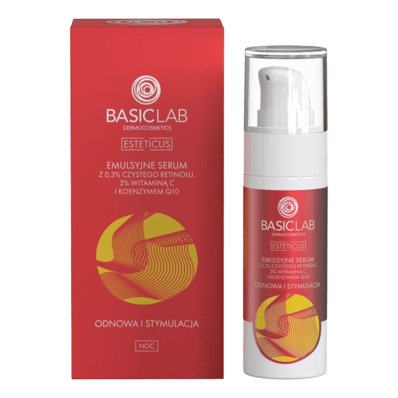 Emulsyjne serum z 0,3% czystego retinolu, 3% witaminą C i koenzymem Q10 - BasicLab - 30 ml
