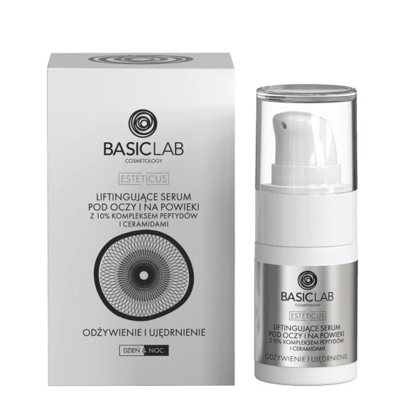 Liftingujące serum pod oczy i na powieki z 10% kompleksem peptydów i ceramidami - BasicLab - 15 ml