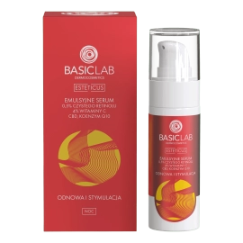Emulsyjne serum z 0,5% czystego retinolu, 4% witaminy C, CBD i koenzymem Q10 - BasicLab - 30 ml