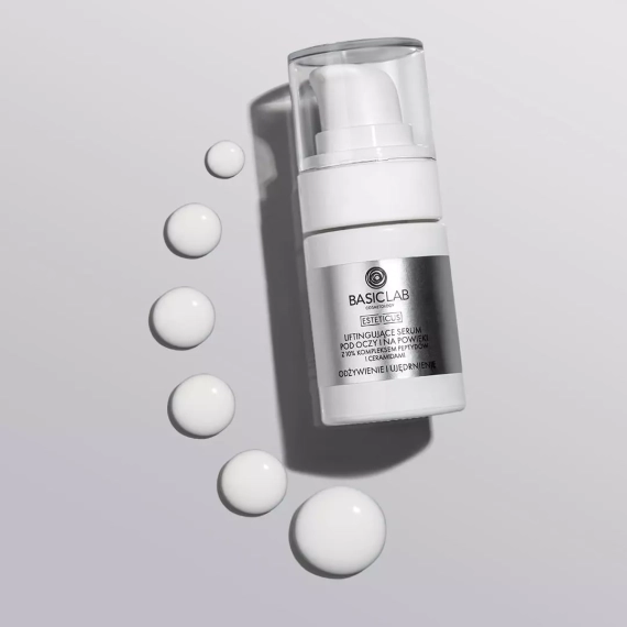Liftingujące serum pod oczy i na powieki z 10% kompleksem peptydów i ceramidami - BasicLab - 15 ml