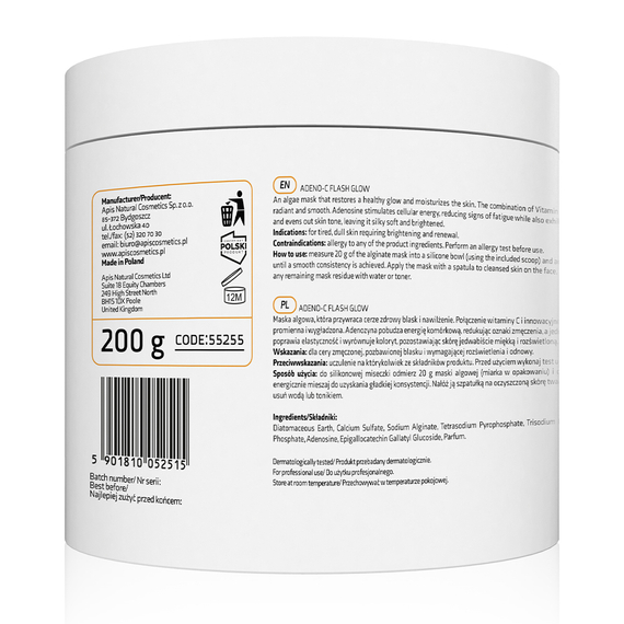 Rozświetlająca maska algowa z witaminą C i adenozyną - Apis Adeno-C Flash Glow - 200 g