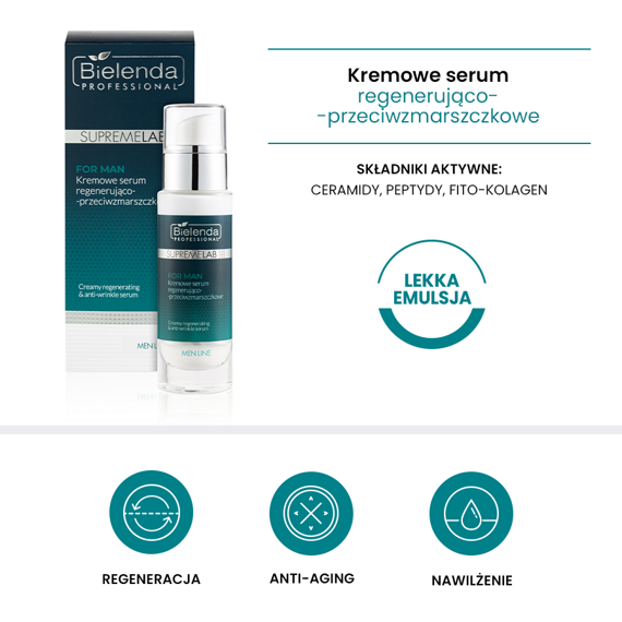 Kremowe serum regenerująco-przeciwzmarszczkowe - Bielenda Supremelab Men Line - 30 ml